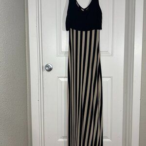 Lola Womens Maxi Tank Dress Size Small Black Beige Striped Coastal Bodycon